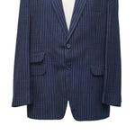 Mens Blazer Blue Beige Striped Geometric Wool Dress Formal Suit Jacket Wedding Sport Coat 48R