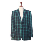 Mens Blazer Green Blue Plaid Check Wool 2 Button Dress Formal Suit Jacket Wedding Sport Coat 44R