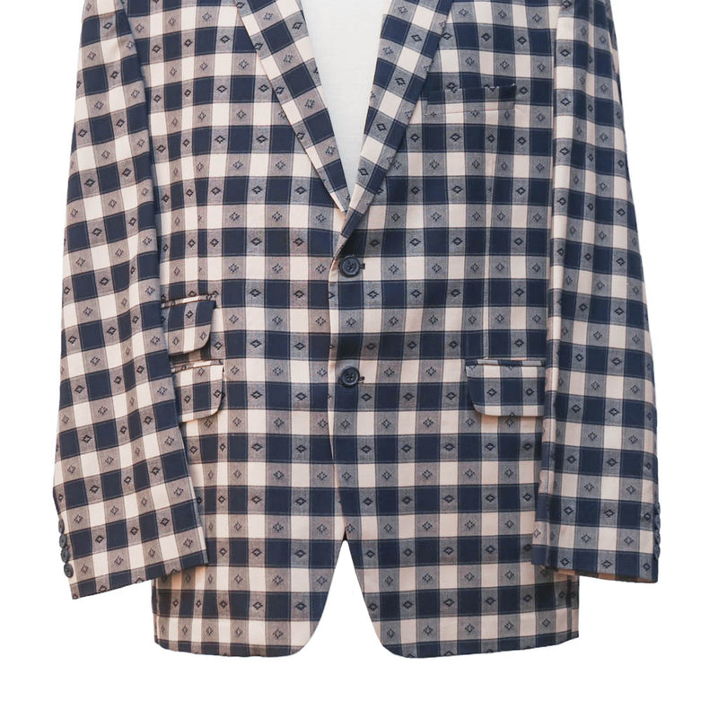 Mens Blazer Blue Beige Plaid Check Wool Handmade Dress Formal Suit Jacket Sport Coat 48R