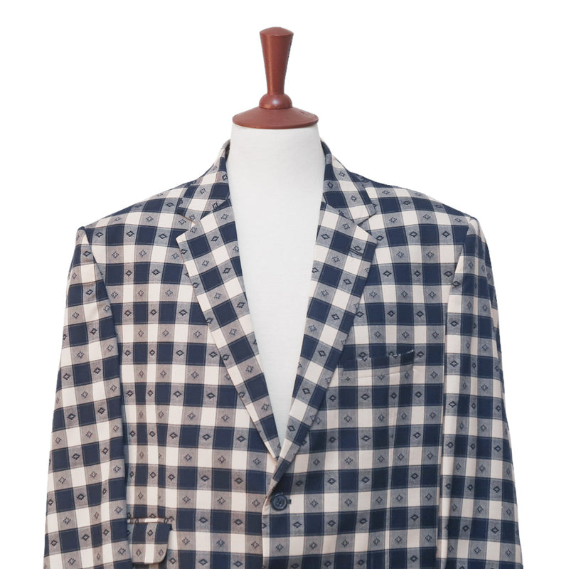 Mens Blazer Blue Beige Plaid Check Wool Handmade Dress Formal Suit Jacket Sport Coat 48R