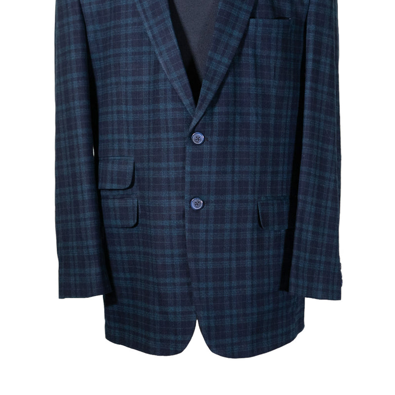 Mens Blazer Navy Blue Green Plaid Check 100% Wool Handmade Dress Formal Suit Jacket Sport Coat 44R