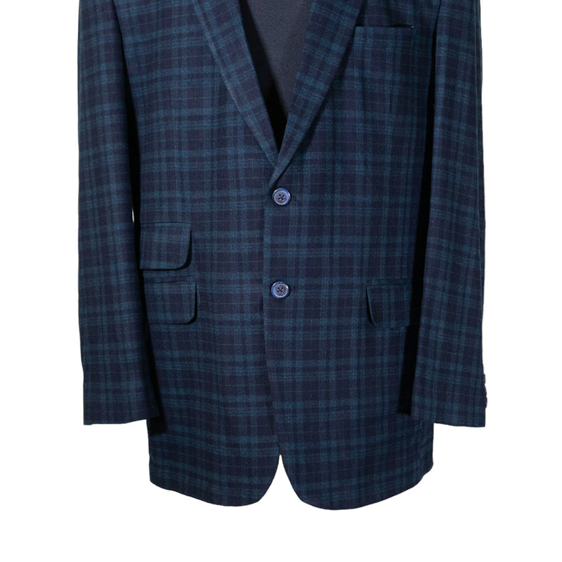 Mens Blazer Navy Blue Green Plaid Check 100% Wool Handmade Dress Formal Suit Jacket Sport Coat 44R