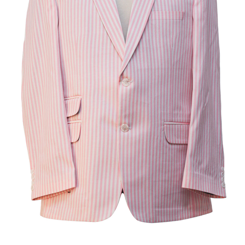 Mens Blazer Pink White Striped Cotton Handmade Dress Formal Suit Jacket Wedding Sport Coat 44R