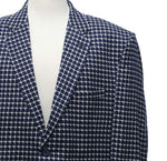 Mens Blazer Navy Blue White Geometric Wool 2 Button Dress Formal Suit Jacket Sport Coat 48R