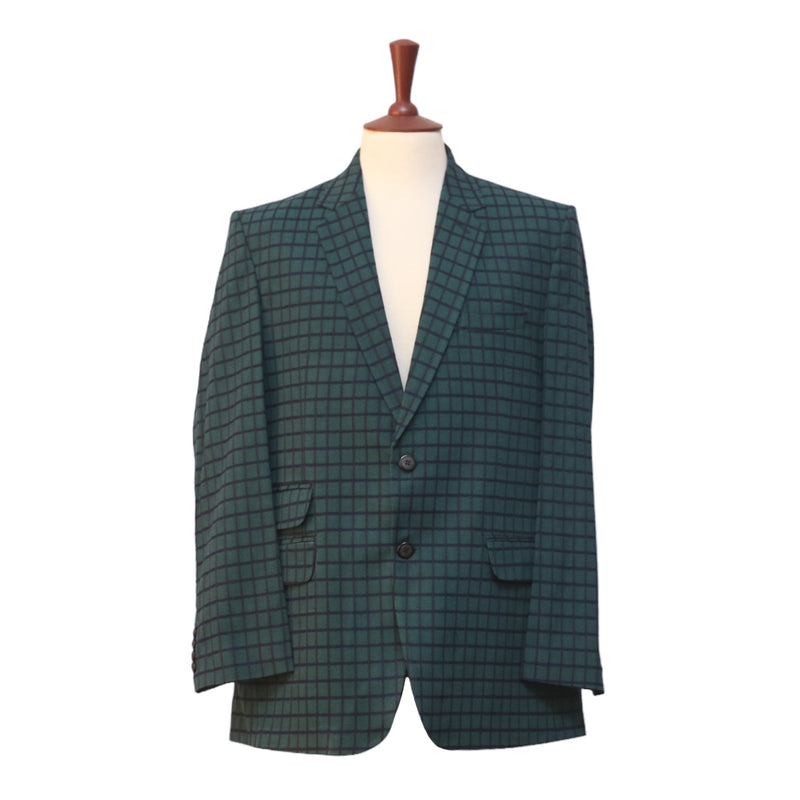 Mens Blazer Green Blue Check Wool 2 Button Dress Formal Suit Jacket Wedding Sport Coat 44R