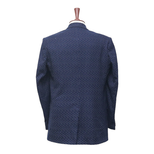 Mens Blazer Navy Blue Dots Wool 2 Button Dress Formal Suit Jacket Wedding Sport Coat 44R