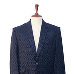 Mens Blazer Navy Blue Dots Wool 2 Button Dress Formal Suit Jacket Wedding Sport Coat 44R