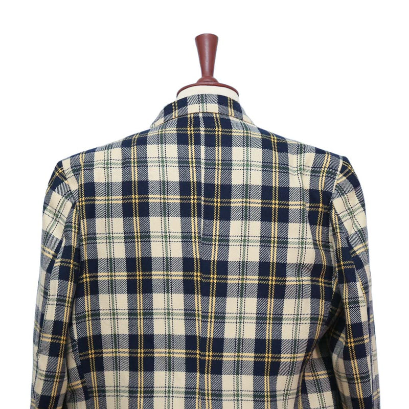 Mens Blazer Blue Beige Yellow Plaid Check Wool Dress Formal Suit Jacket Wedding Sport Coat 46R