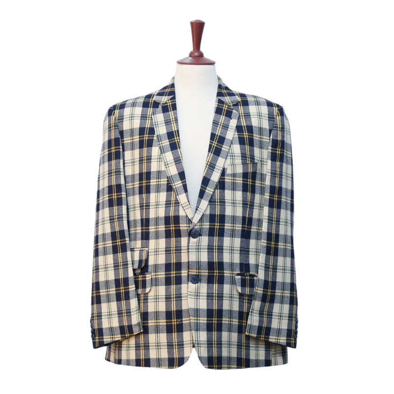 Mens Blazer Blue Beige Yellow Plaid Check Wool Dress Formal Suit Jacket Wedding Sport Coat 46R