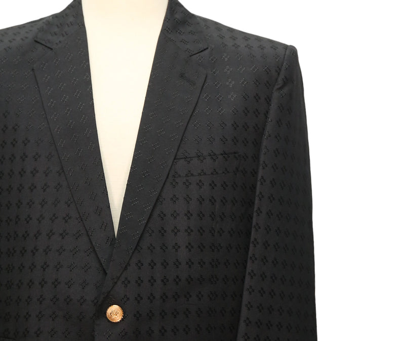 Mens Blazer Black Woven Silk Geometric 2 Button Designer Dress Formal Tuxedo Suit Jacket Wedding Sport Coat 44R