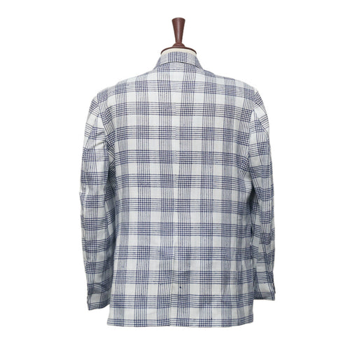 Mens Blazer White Blue Plaid Check Cotton 2 Button Dress Formal Suit Jacket Wedding Sport Coat 46R