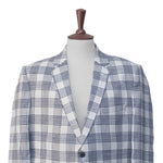Mens Blazer White Blue Plaid Check Cotton 2 Button Dress Formal Suit Jacket Wedding Sport Coat 46R
