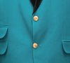 Mens Blazer Turquoise Wool Black Velvet Gold Button Dress Formal Tuxedo Suit Jacket Wedding Sport Coat 44R