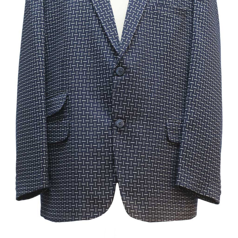 Mens Blazer Navy Blue White Geometric Wool 2 Button Dress Formal Suit Jacket Wedding Sport Coat 46R