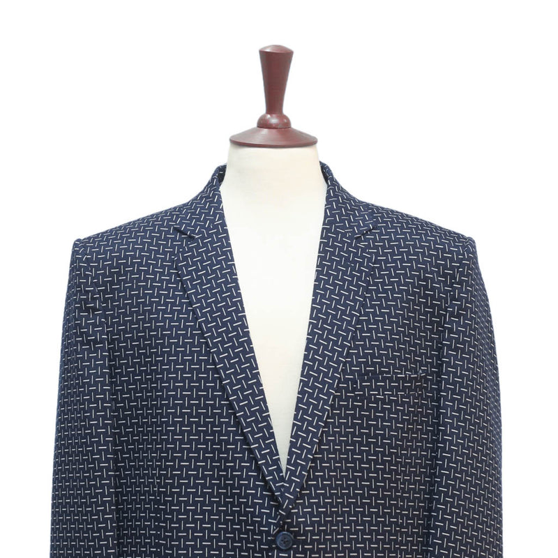 Mens Blazer Navy Blue White Geometric Wool 2 Button Dress Formal Suit Jacket Wedding Sport Coat 46R