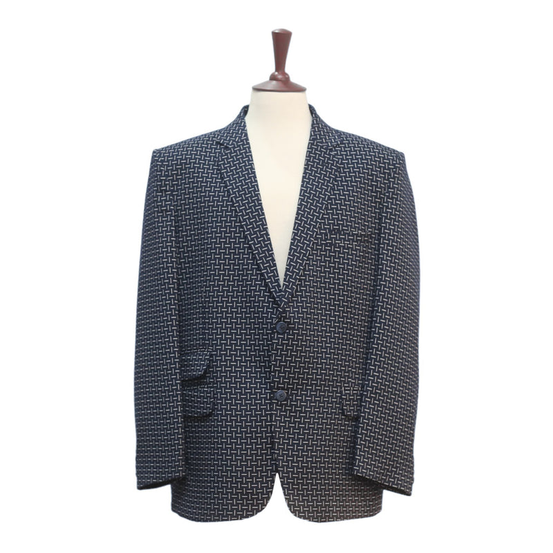 Mens Blazer Navy Blue White Geometric Wool 2 Button Dress Formal Suit Jacket Wedding Sport Coat 46R