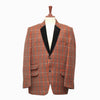 Mens Blazer Orange Brown Plaid Check Wool Velvet 2 Button Dress Formal Tuxedo Suit Jacket Sport Coat 46R