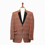 Mens Blazer Orange Brown Plaid Check Wool Velvet 2 Button Dress Formal Tuxedo Suit Jacket Sport Coat 46R