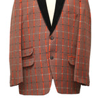 Mens Blazer Orange Brown Plaid Check Wool Velvet 2 Button Dress Formal Tuxedo Suit Jacket Sport Coat 46R