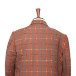 Mens Blazer Orange Brown Plaid Check Wool Velvet 2 Button Dress Formal Tuxedo Suit Jacket Sport Coat 46R