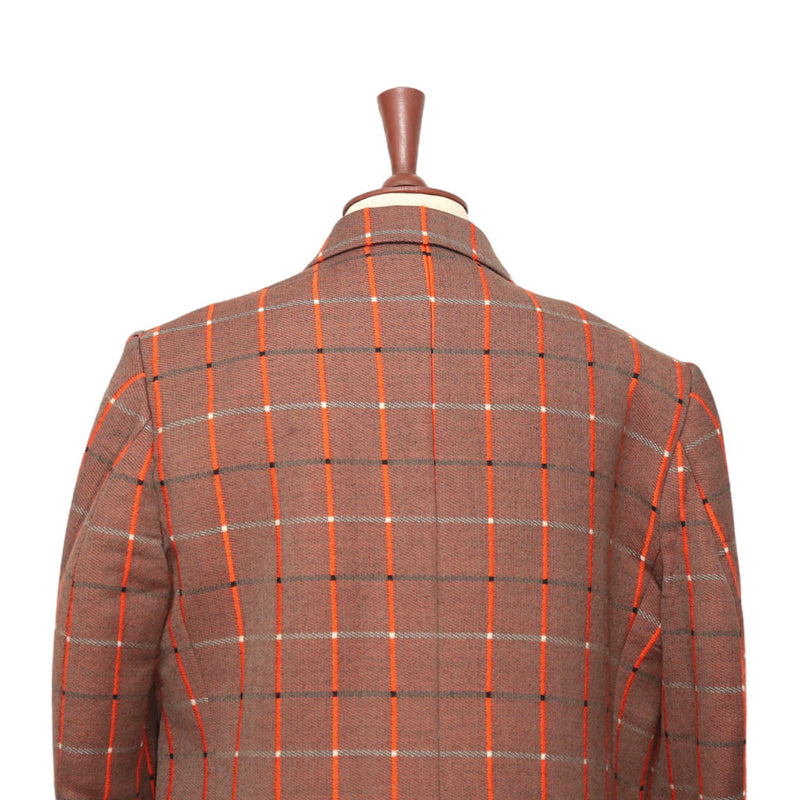 Mens Blazer Orange Brown Plaid Check Wool Velvet 2 Button Dress Formal Tuxedo Suit Jacket Sport Coat 46R