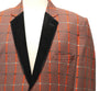 Mens Blazer Orange Brown Plaid Check Wool Velvet 2 Button Dress Formal Tuxedo Suit Jacket Sport Coat 46R