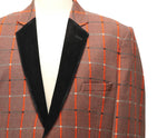 Mens Blazer Orange Brown Plaid Check Wool Velvet 2 Button Dress Formal Tuxedo Suit Jacket Sport Coat 46R