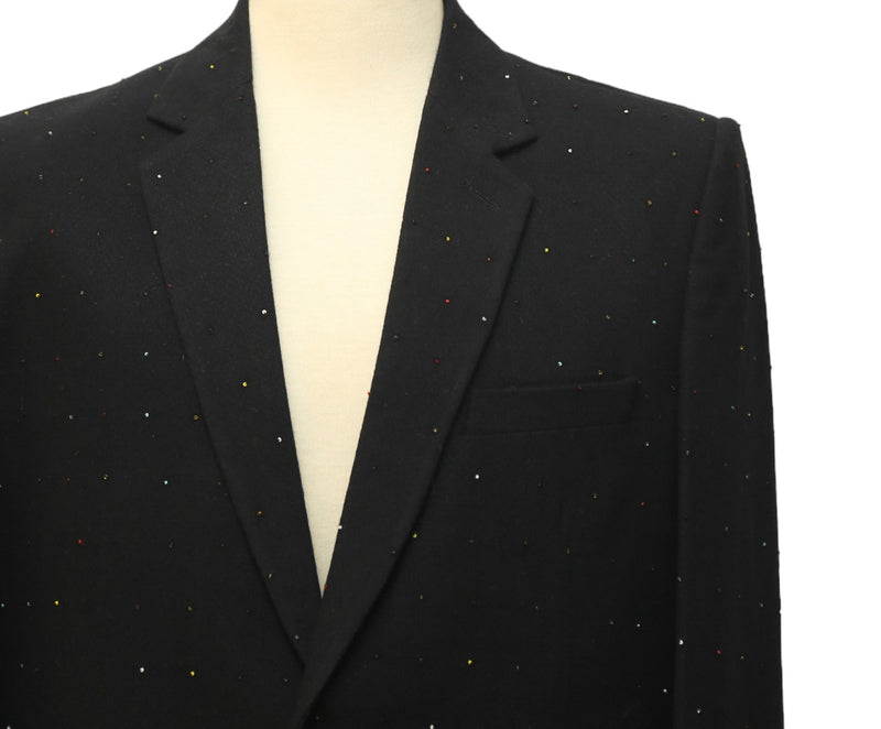 Mens Blazer Black Beads Wool 2 Button Designer Dress Formal Tuxedo Suit Jacket Wedding Sport Coat 44R