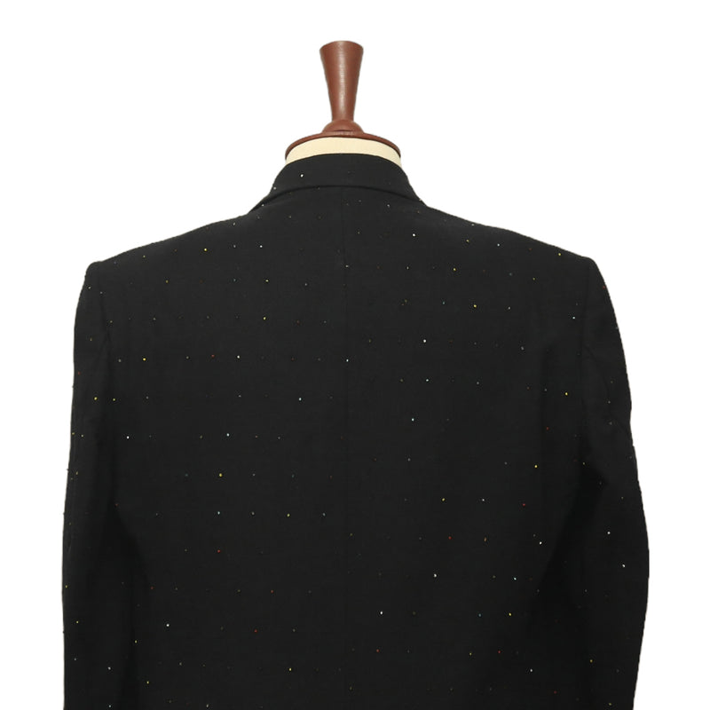 Mens Blazer Black Beads Wool 2 Button Designer Dress Formal Tuxedo Suit Jacket Wedding Sport Coat 44R