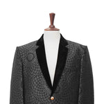 Mens Blazer Black Geometric Silk Velvet Dress Formal Tuxedo Suit Jacket Wedding Sport Coat 46R