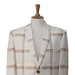 Mens Blazer Beige Check Plaid Cotton Dress Formal Suit Jacket Wedding Sport Coat 46R