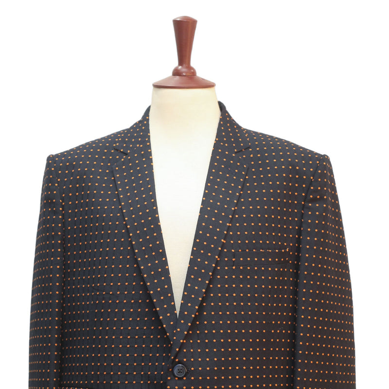 Mens Blazer Blue Orange Polka Dot Wool Dress Formal Suit Jacket Wedding Sport Coat 46R