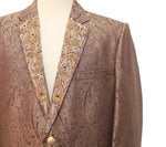 Mens Blazer Gold Geometric Silk Hand Embroidered Dress Formal Tuxedo Suit Jacket Wedding Sport Coat 46R