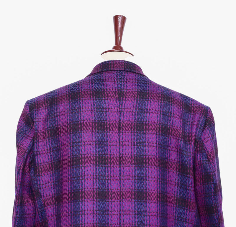 Mens Blazer Purple Blue Plaid Wool Woven Formal Jacket Wedding Sport Coat 48R