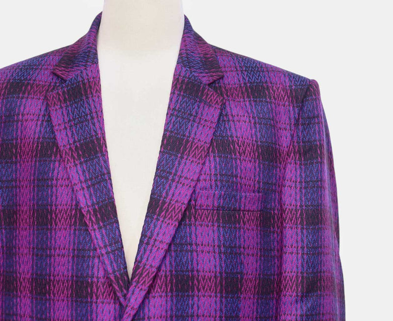 Mens Blazer Purple Blue Plaid Wool Woven Formal Jacket Wedding Sport Coat 48R