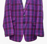 Mens Blazer Purple Blue Plaid Wool Woven Formal Jacket Wedding Sport Coat 48R