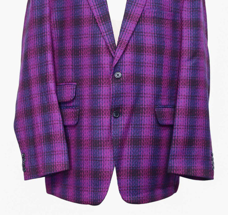 Mens Blazer Purple Blue Plaid Wool Woven Formal Jacket Wedding Sport Coat 48R
