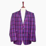 Mens Blazer Purple Blue Plaid Wool Woven Formal Jacket Wedding Sport Coat 48R