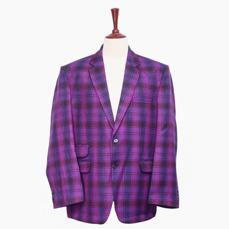 Mens Blazer Purple Blue Plaid Wool Woven Formal Jacket Wedding Sport Coat 48R