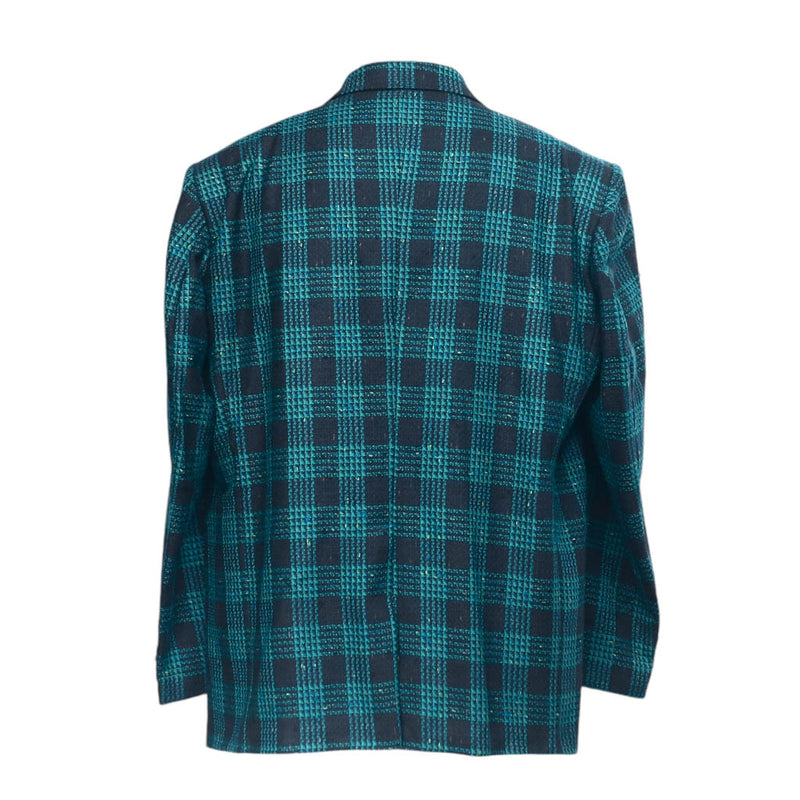 Mens Blazer Blue Green Plaid Wool Dress Formal Jacket Wedding Sport Coat 48R