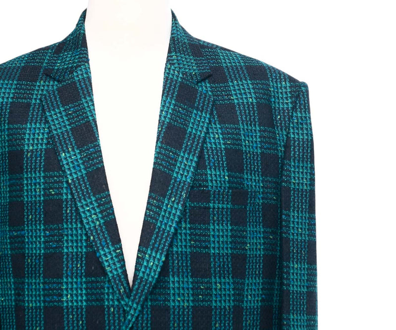 Mens Blazer Blue Green Plaid Wool Dress Formal Jacket Wedding Sport Coat 48R