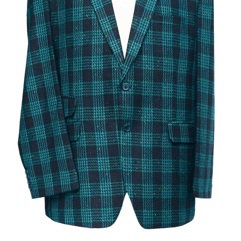 Mens Blazer Blue Green Plaid Wool Dress Formal Jacket Wedding Sport Coat 48R