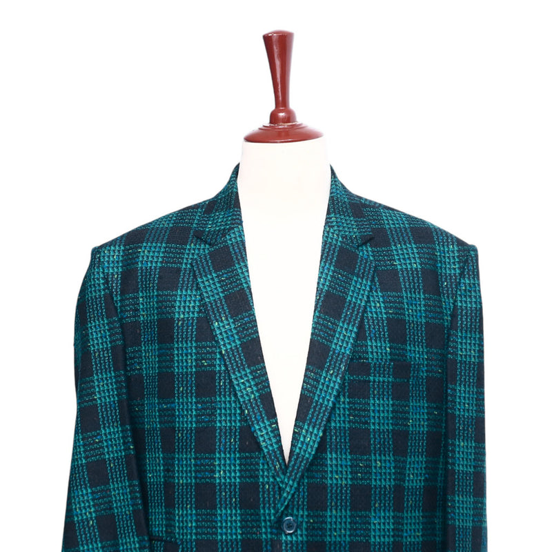 Mens Blazer Blue Green Plaid Wool Dress Formal Jacket Wedding Sport Coat 48R
