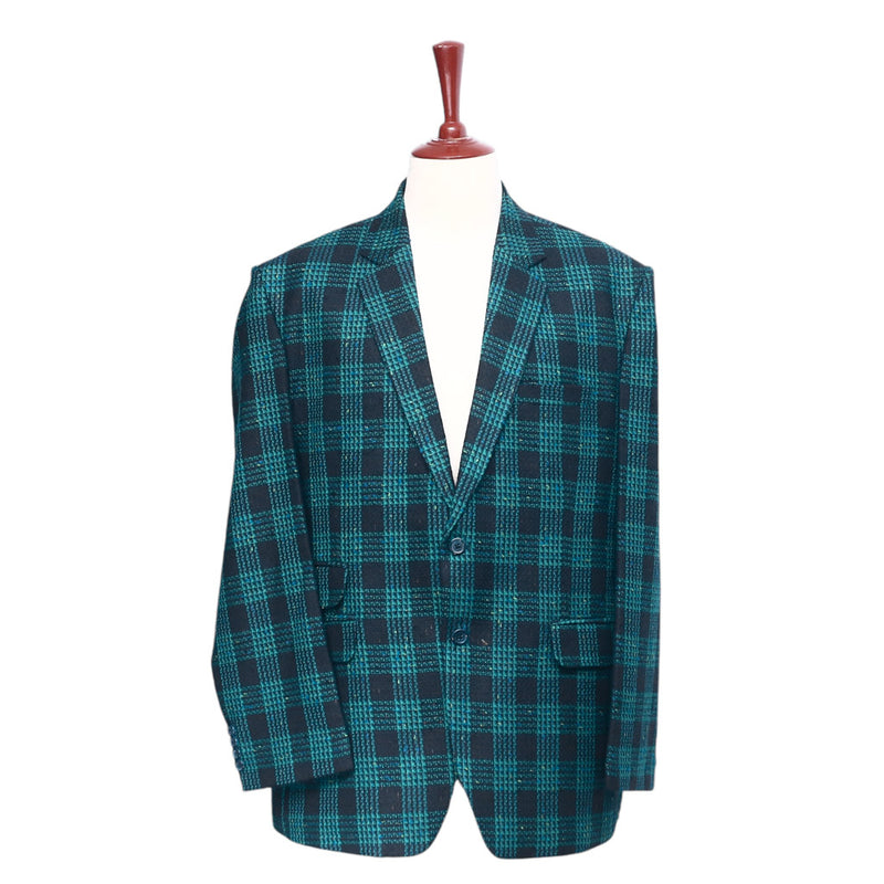 Mens Blazer Blue Green Plaid Wool Dress Formal Jacket Wedding Sport Coat 48R