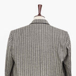 Mens Blazer Beige Black Striped Herringbone Wool Formal Jacket Sport Coat 48R
