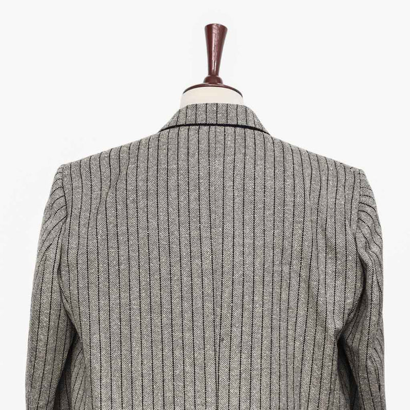 Mens Blazer Beige Black Striped Herringbone Wool Formal Jacket Sport Coat 48R