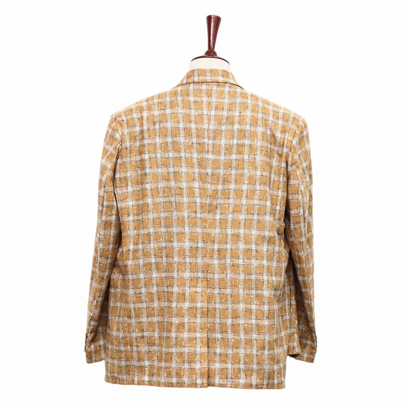 Mens Blazer Orange Beige Plaid Wool Dress Formal Jacket Wedding Sport Coat 48R