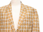 Mens Blazer Orange Beige Plaid Wool Dress Formal Jacket Wedding Sport Coat 48R