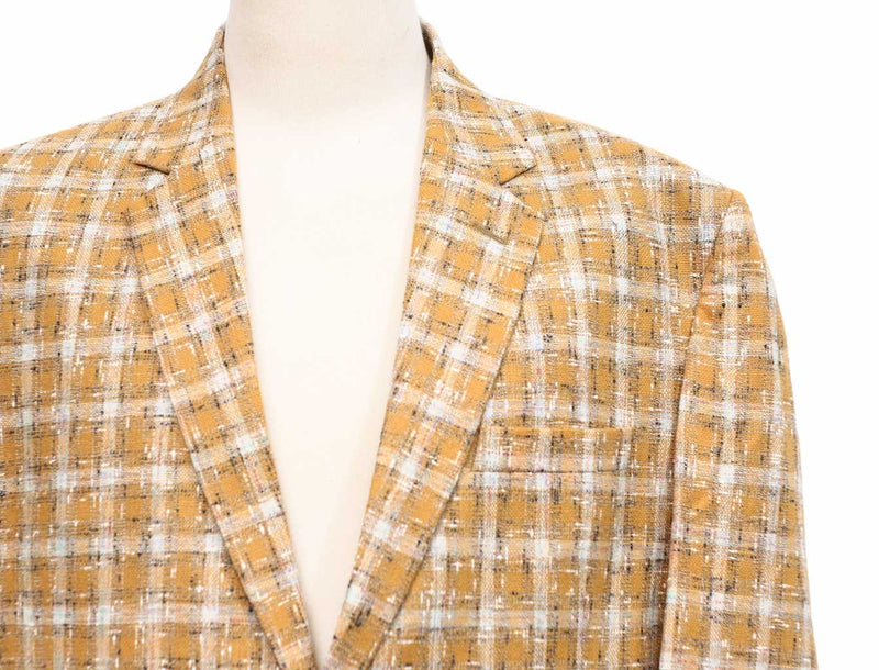 Mens Blazer Orange Beige Plaid Wool Dress Formal Jacket Wedding Sport Coat 48R