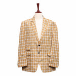 Mens Blazer Orange Beige Plaid Wool Dress Formal Jacket Wedding Sport Coat 48R